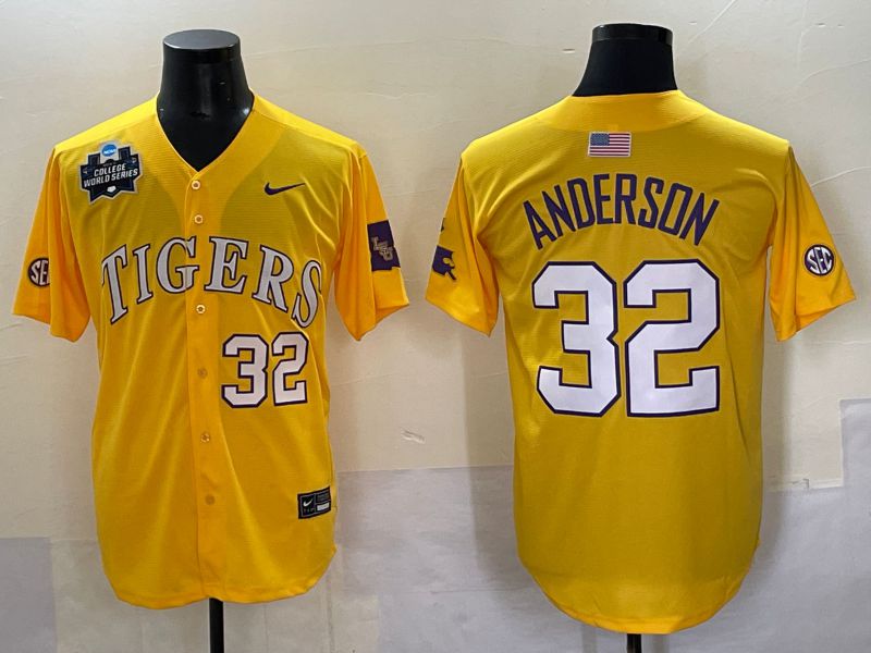 Men 2025 LSU Tigers #32 Anderson Yellow Joint Name Nike NCAA Jersey style 7->ncaa teams->NCAA Jersey